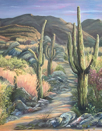 Oil painting of a desert landscape 48" x 60", form MaureenKirkArt collection of paintings of Southwestern America